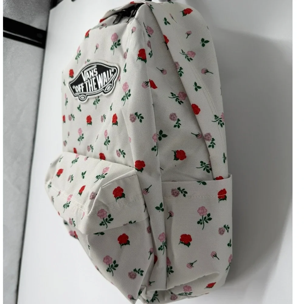 Vans Old Skool Classic Backpack White‎ Rose Floral Print Laptop Travel Bag